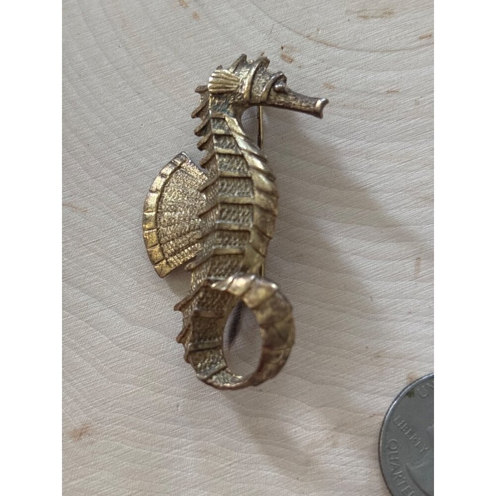 Vintage Gold-Toned Seahorse Brooch Pin Jewelry Accessory Nautical Statement